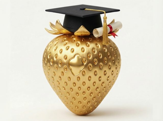 GoldBerry for Students — gold strawberry in a graduation cap
